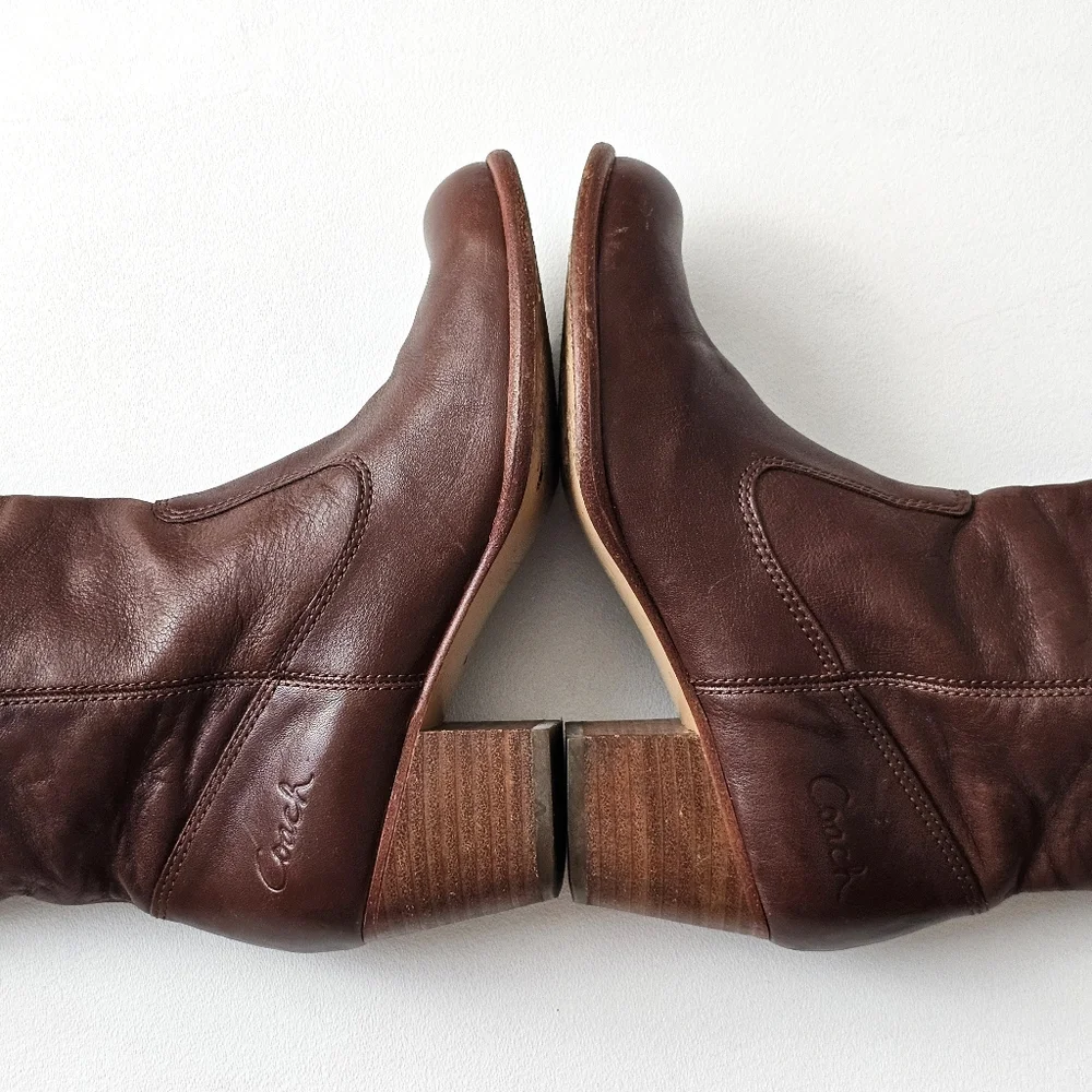 Coach Faith Leather Knee High Boots Brown Stacked Heel Riding Boots 6.5B